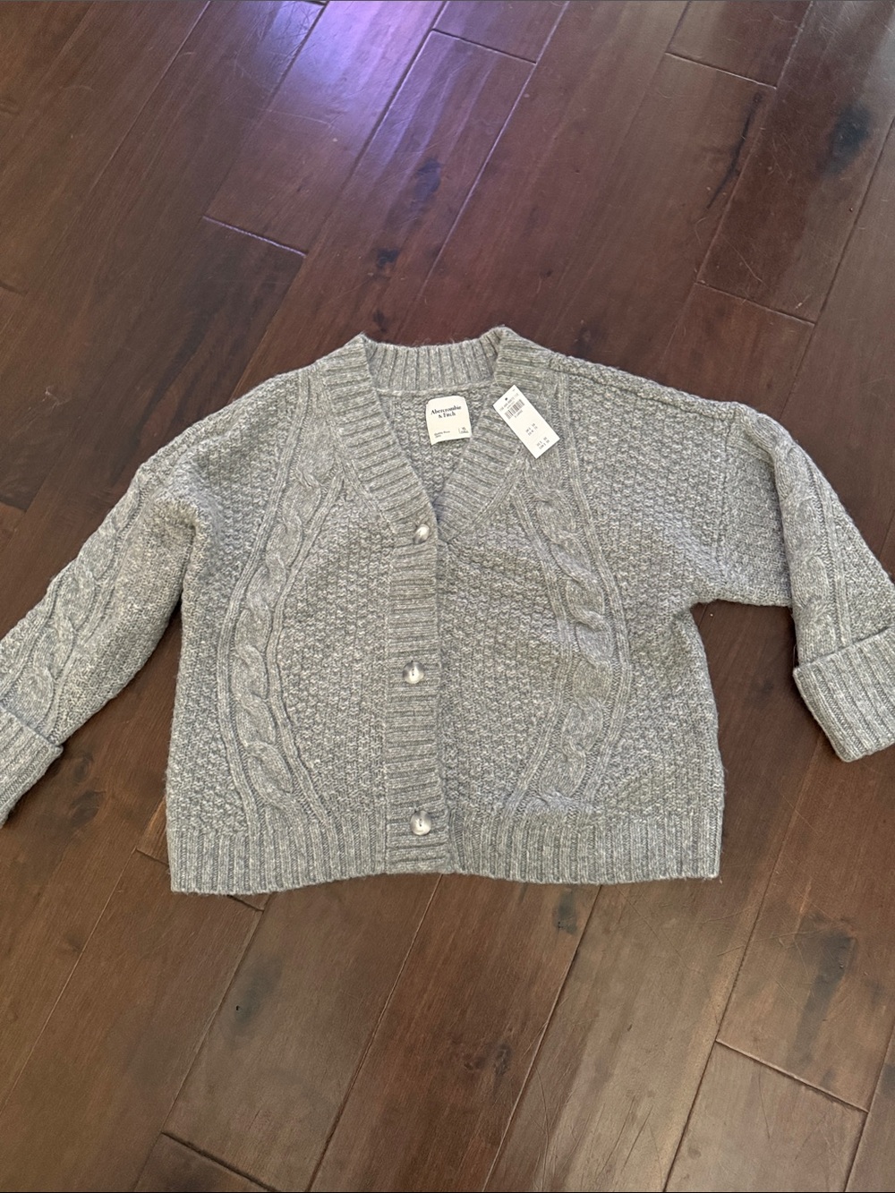 Abercrombie & Fitch Light Gray Cable Knit Button Cardigan